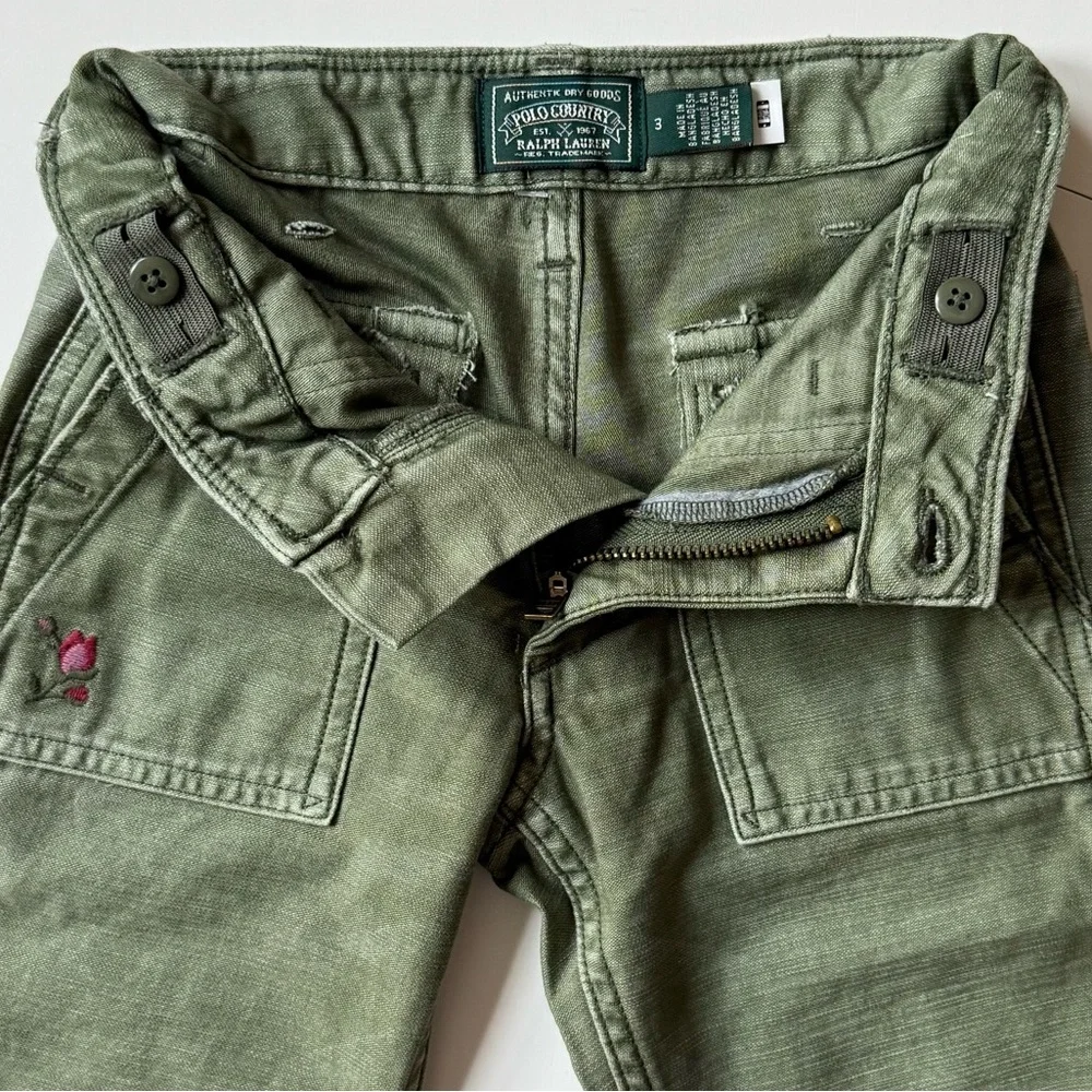 Ralph Lauren Girls Embroidered Cotton Satin Carpenter Pant - Size 3